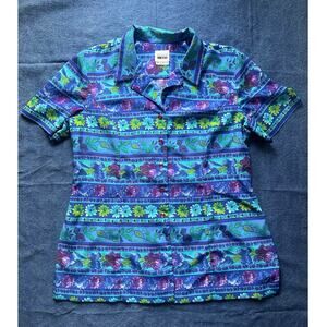 Vintage Leslie Fay Dresses Blue Tropical Hawaiian Blouse
